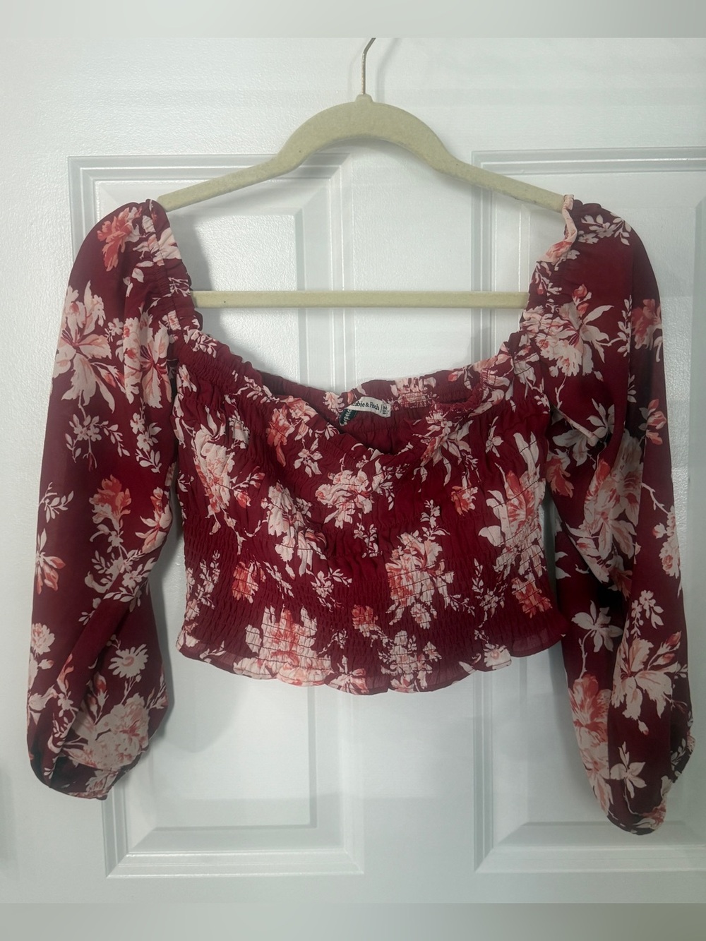 Abercrombie & Fitch Burgundy Floral Off Shoulder Smocked Top M
